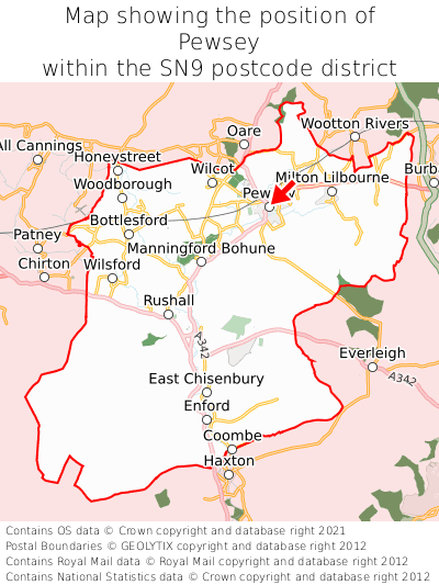 Map showing location of Pewsey within SN9