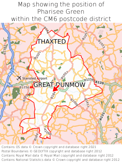 Map showing location of Pharisee Green within CM6