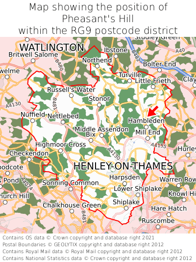 Map showing location of Pheasant's Hill within RG9