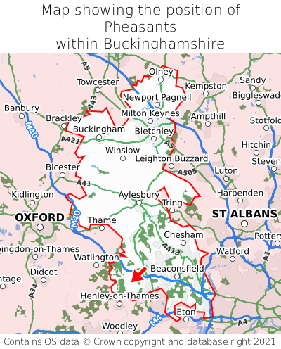 Map showing location of Pheasants within Buckinghamshire