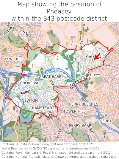 Map showing location of Pheasey within B43