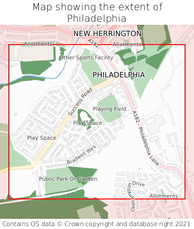 Map showing extent of Philadelphia as bounding box