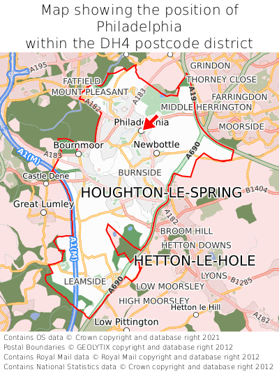 Map showing location of Philadelphia within DH4
