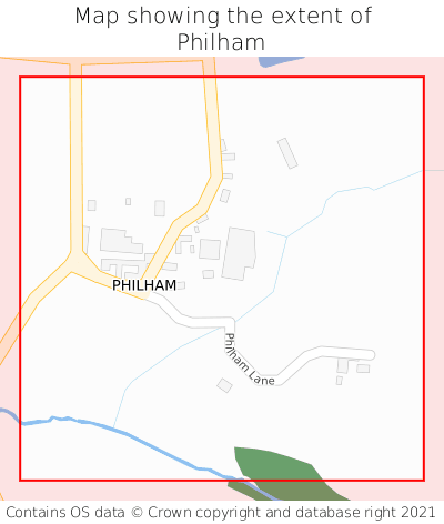 Map showing extent of Philham as bounding box