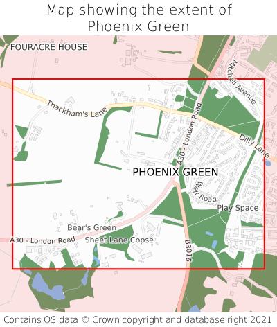 Map showing extent of Phoenix Green as bounding box