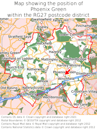 Map showing location of Phoenix Green within RG27