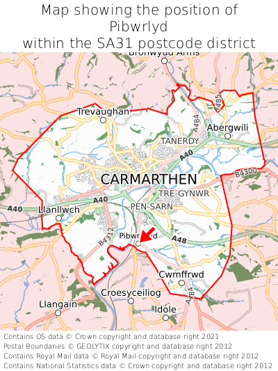 Map showing location of Pibwrlyd within SA31