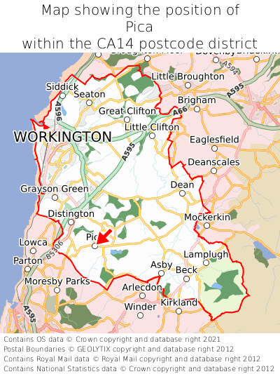 Map showing location of Pica within CA14