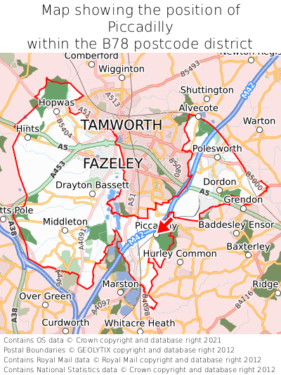 Map showing location of Piccadilly within B78