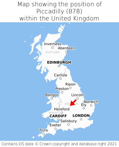 Map showing location of Piccadilly within the UK