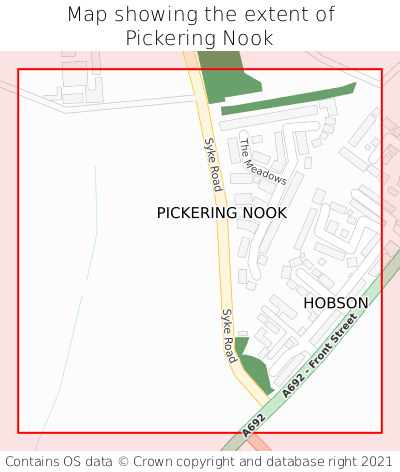 Map showing extent of Pickering Nook as bounding box
