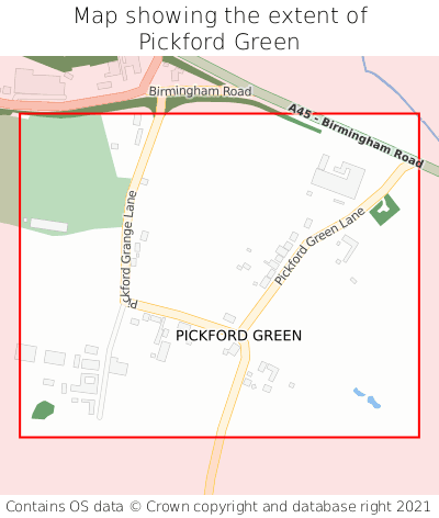 Map showing extent of Pickford Green as bounding box
