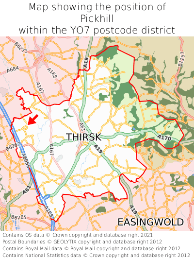 Map showing location of Pickhill within YO7
