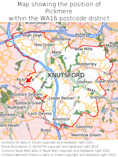 Map showing location of Pickmere within WA16