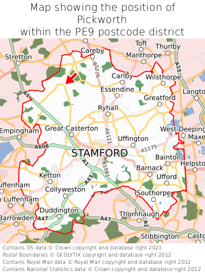 Map showing location of Pickworth within PE9