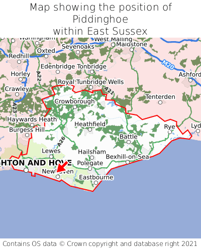 Map showing location of Piddinghoe within East Sussex
