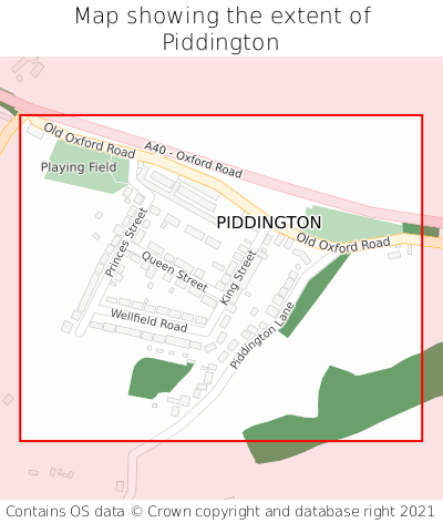 Map showing extent of Piddington as bounding box