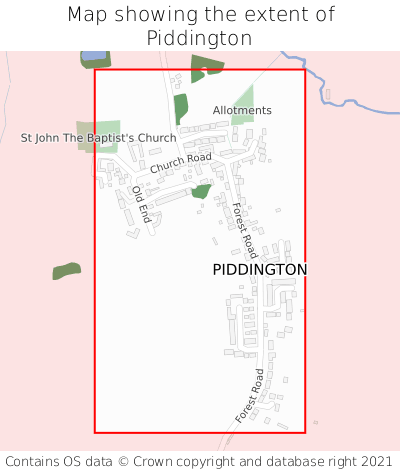 Map showing extent of Piddington as bounding box