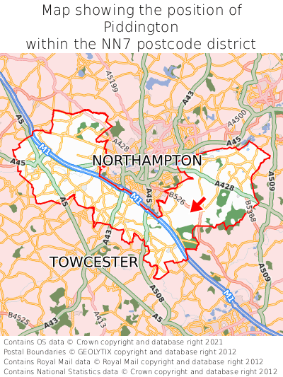 Map showing location of Piddington within NN7