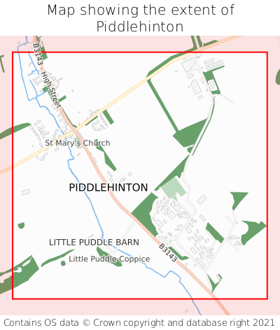Map showing extent of Piddlehinton as bounding box