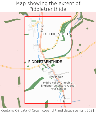 Map showing extent of Piddletrenthide as bounding box
