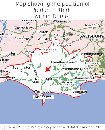 Map showing location of Piddletrenthide within Dorset
