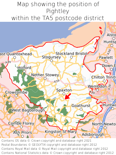 Map showing location of Pightley within TA5