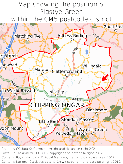 Map showing location of Pigstye Green within CM5