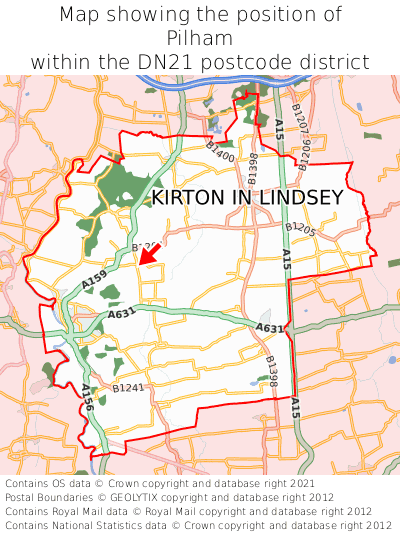 Map showing location of Pilham within DN21