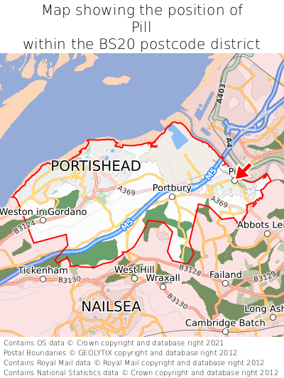 Map showing location of Pill within BS20