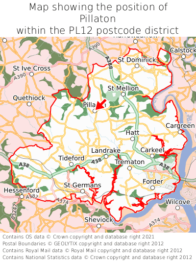 Map showing location of Pillaton within PL12