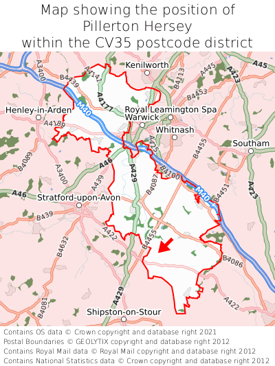 Map showing location of Pillerton Hersey within CV35