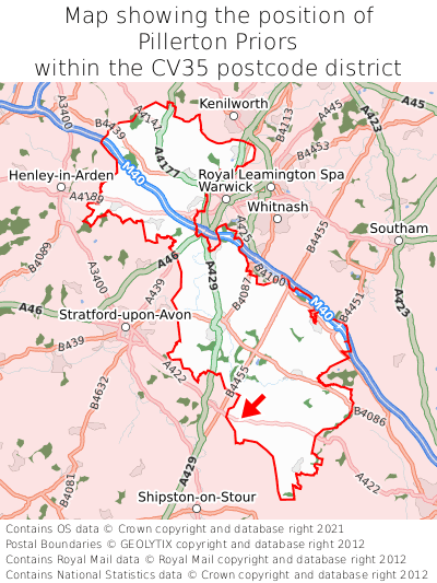 Map showing location of Pillerton Priors within CV35