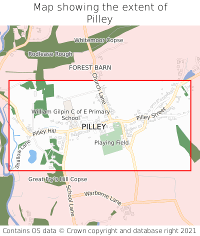 Map showing extent of Pilley as bounding box