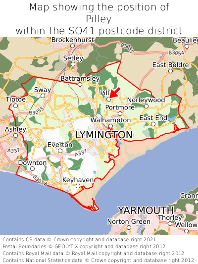 Map showing location of Pilley within SO41