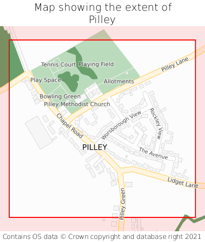 Map showing extent of Pilley as bounding box