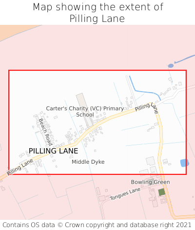 Map showing extent of Pilling Lane as bounding box