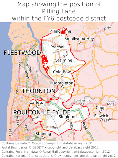 Map showing location of Pilling Lane within FY6