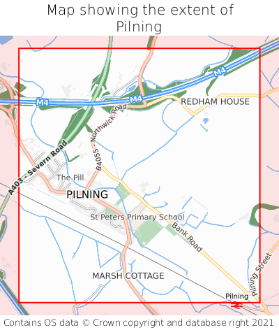 Map showing extent of Pilning as bounding box