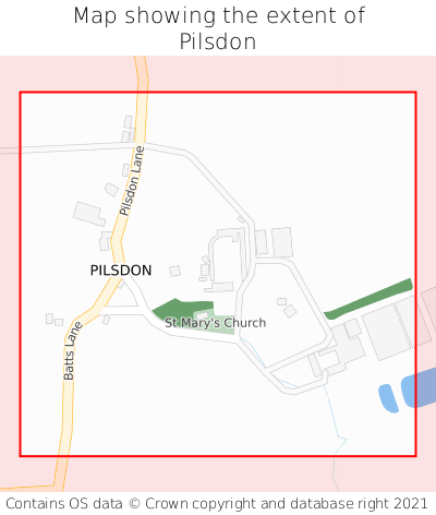Map showing extent of Pilsdon as bounding box