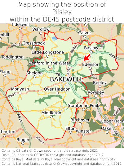 Map showing location of Pilsley within DE45