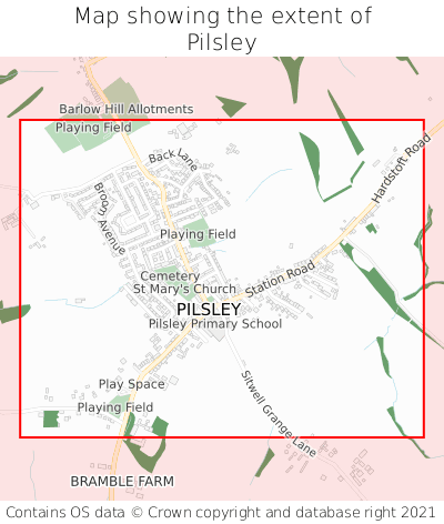Map showing extent of Pilsley as bounding box
