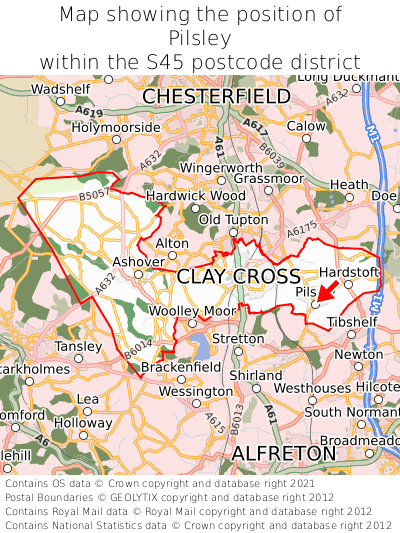 Map showing location of Pilsley within S45
