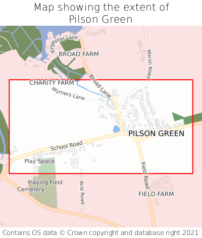 Map showing extent of Pilson Green as bounding box