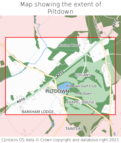 Map showing extent of Piltdown as bounding box