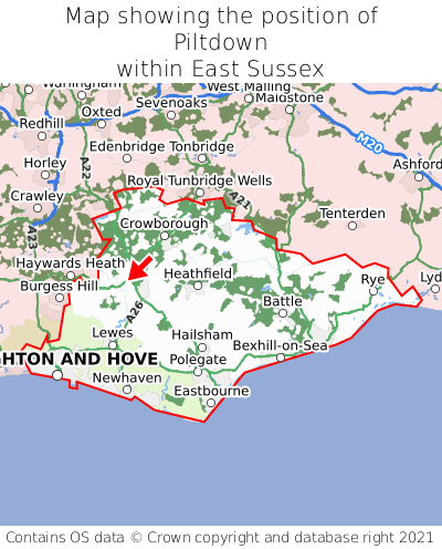 Map showing location of Piltdown within East Sussex