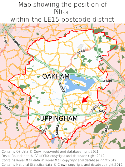 Map showing location of Pilton within LE15