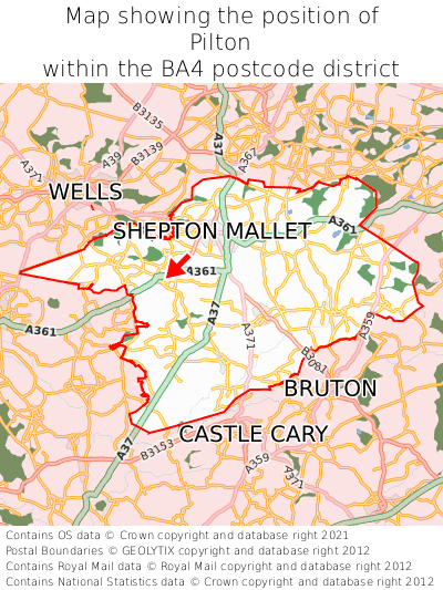 Map showing location of Pilton within BA4