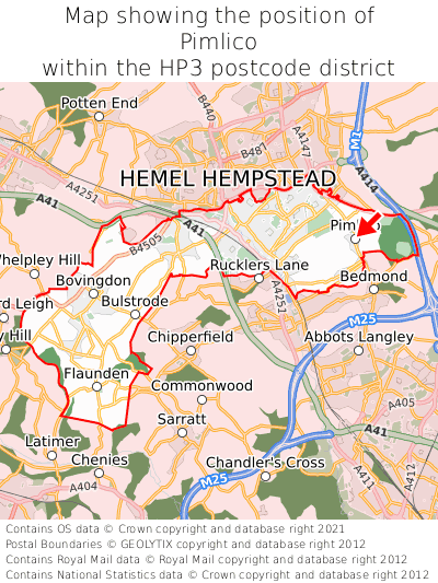 Map showing location of Pimlico within HP3