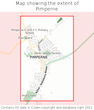 Map showing extent of Pimperne as bounding box